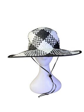 Physician Endorsed Womens Black & White Paper Yarn Sun Hat With Chin Strap